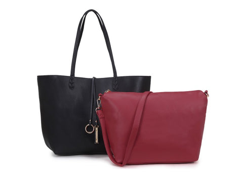 Black/Red Reversible Shopper with Handbag