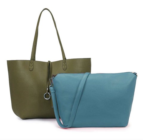 Green/Teal Reversible Shopper with Handbag