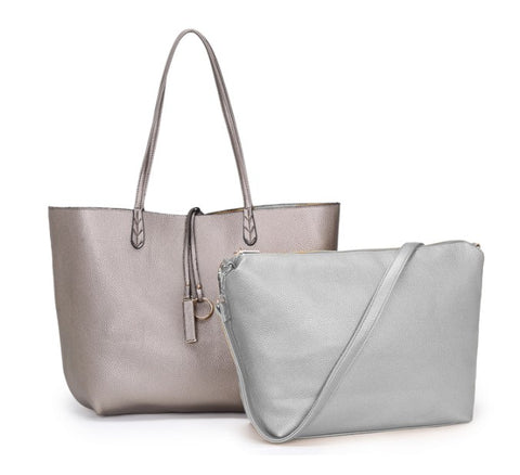 Silver Bronze/Silver Reversible Shopper with Handbag