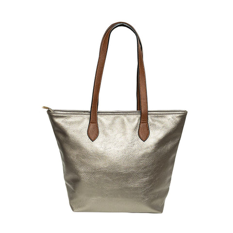 Long & Son Medium PU Shopper Bag in Silver Grey