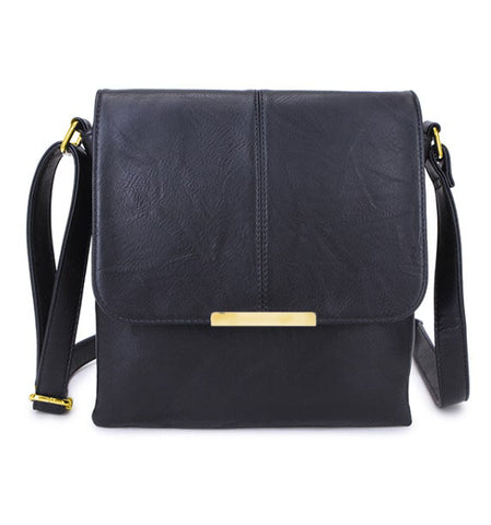Long & Son Cross Body Shoulder Bag with Flap Stud Fastening in Black