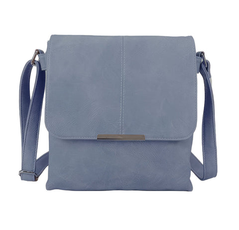 Long & Son Cross Body Shoulder Bag with Flap Stud Fastening in Denim Blue