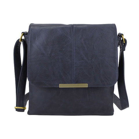 Long & Son Cross Body Shoulder Bag with Flap Stud Fastening in Navy