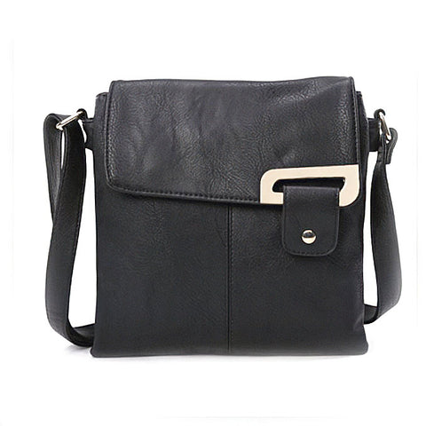 Long & Son Cross Body Shoulder Bag with Tab Fastening in Black