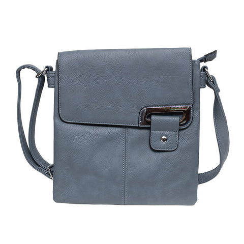 Long & Son Cross Body Shoulder Bag with Tab Fastening in Denim Blue
