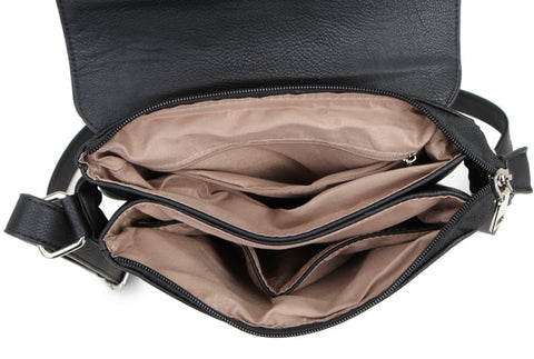 Long & Son Cross Body Shoulder Bag with Tab Fastening in Black Interior View