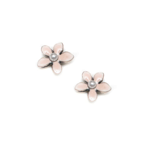 Lovett & Co Enamel Gentian Flower Stud Earrings in Pink