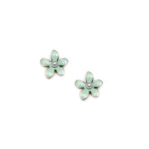 Lovett & Co Enamel Flower Stud Earrings in Mint