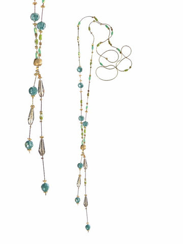 Hot Tomato Lariat Style Fab Bead Collective Necklace in Teal/Smoke/Gold