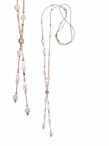 Hot Tomato Lariat Style Fab Bead Collective Necklace with Rose/Nude/Gold Beads