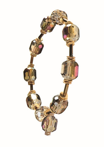Hot Tomato Cubes of Crystal with Drop Detail Elasticated Bracelet