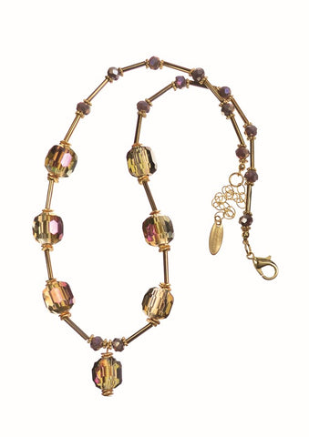 Hot Tomato Cubes of Crystal with Drop Detail Necklace