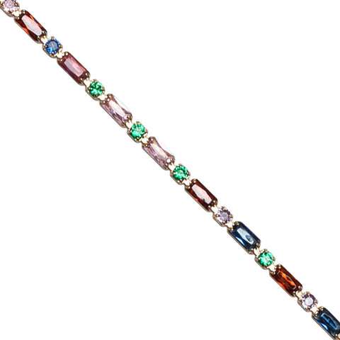 PoM Golden Link Chain Bracelet with Multi Coloured Crystals Closeup