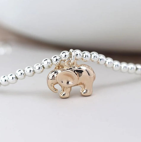 Pom Silver Plated Bracelet with Rose Gold Elephant Close Up