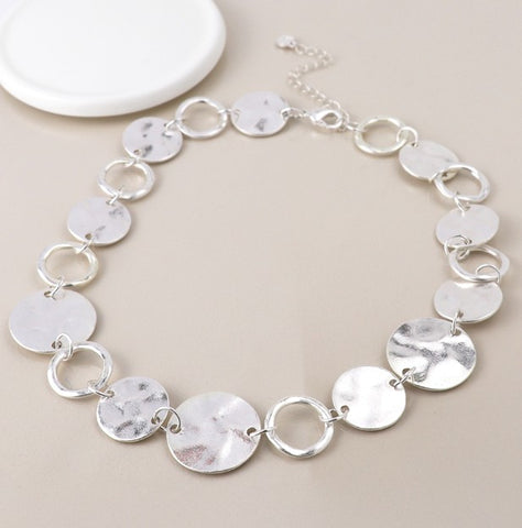 PoM Silver Plated Worn Discs and Hoops Necklace