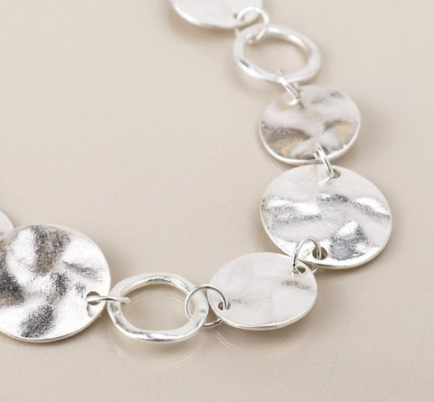 PoM Silver Plated Worn Discs and Hoops Necklace closeup