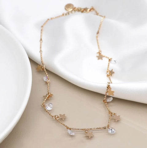 PoM Faux Gold Multi Coloured Stars and Crystals Station Necklace