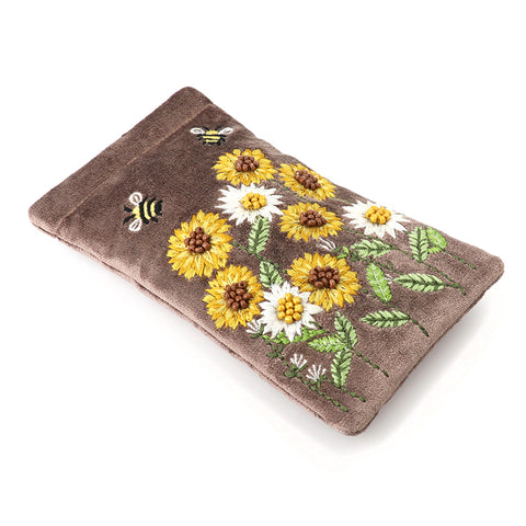 PoM Cocoa Velvet Sunflower Field Embroidered Glasses Case