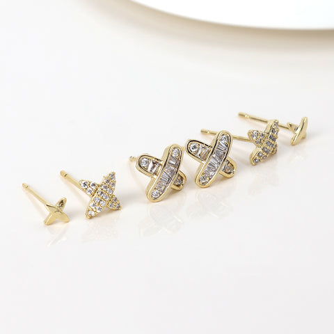 PoM Faux Gold Crystal Flower Triple Pair Pack Earrings