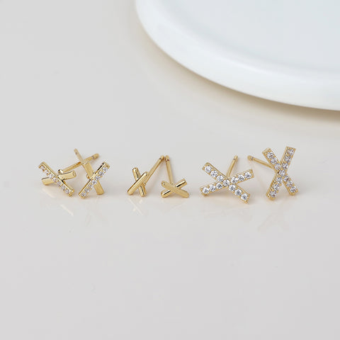 PoM Faux Gold Crystal X Kiss Triple Pair Pack Earrings