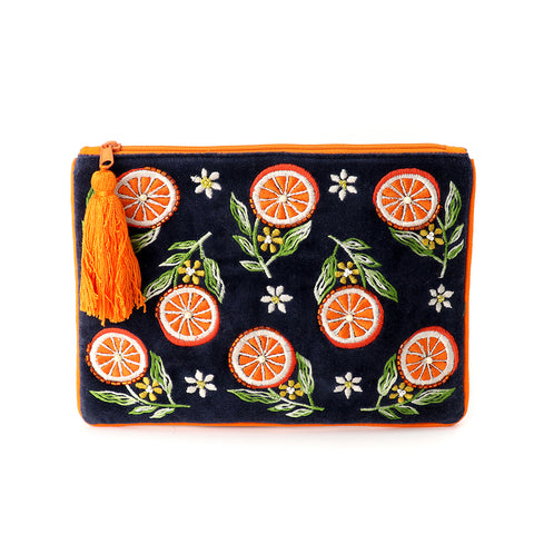 PoM Navy Purse with Embroidered Oranges