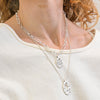 Pom Silver Plated Double Layer Paper Link and Box Chain Necklace with Beaten Discs Modelled
