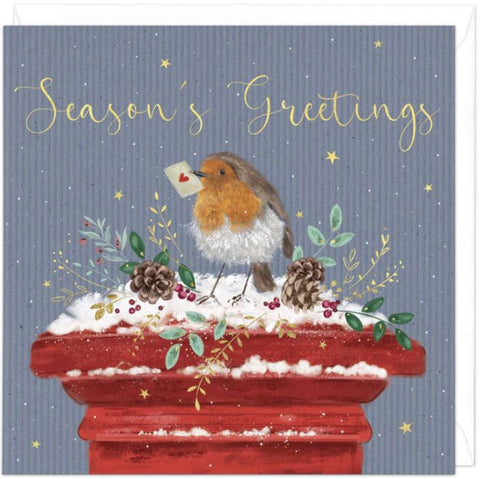 Robin on a Postbox Christmas Card 