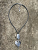 Hot Tomato Scroll Heart Pendant Necklace in Worn Silver and Grey