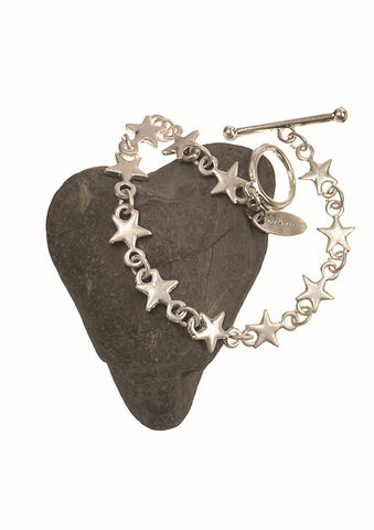 Hot Tomato Starry Starry Chain with Fob Fastener Bracelet in worn silver