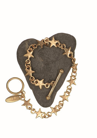 Hot Tomato Starry Starry Chain with Fob Fastener Bracelet in worn gold