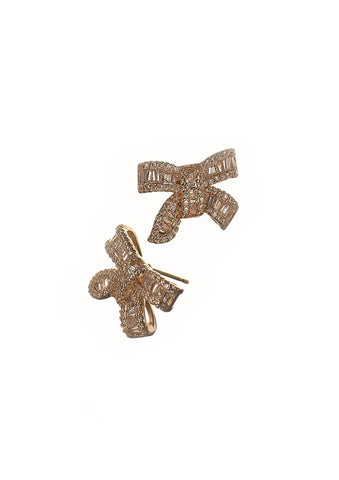 Hot Tomato Beautiful Baguette Set Bow Studs in Gold and Clear