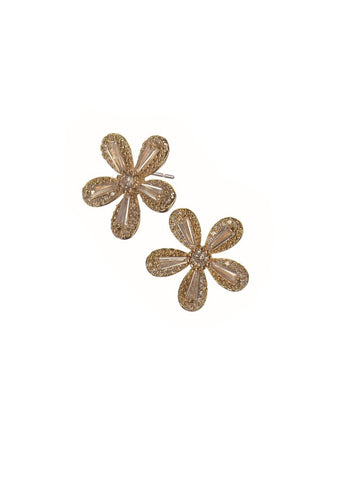 Hot Tomato Flower Studs Set with Crystals in Gold and Clear 