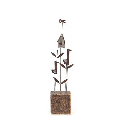 Undergrowth and Bird House Sculpture in Wood and Metal by Sarah Jane Brown