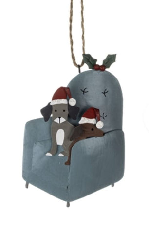 Shoeless Joe Armchair Dogs Christmas Hanging Decoration