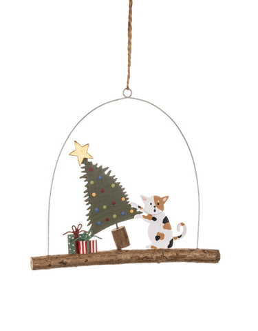 Shoeless Joe Cat and a Tumbling Tree Hanging Christmas Decoration
