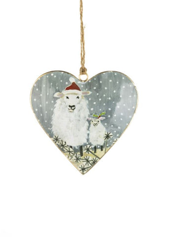 Shoeless Joe 'Ewe and Me' Hanging Tin Heart Decoration with Christmas Sheep