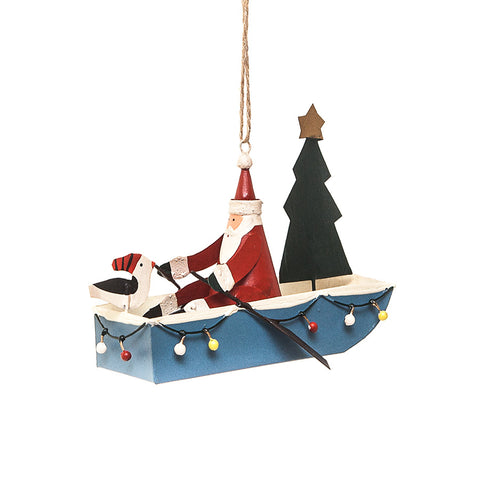 Santa in a Boat with Fairy Lights Hanging Christmas Decoration from Shoeless Joe