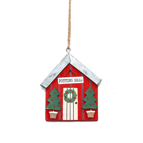 Shoeless Joe Red Potting Shed Hanging Christmas Decoration