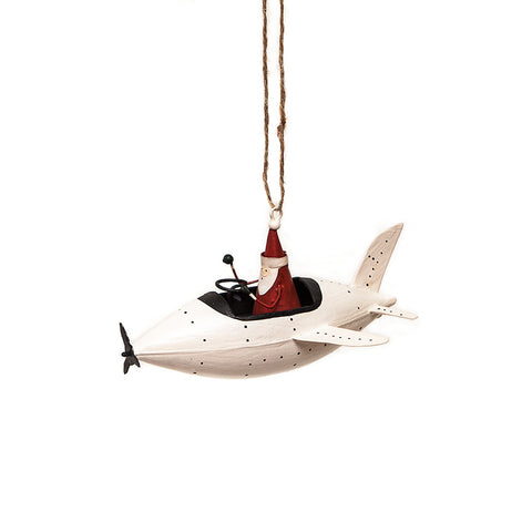 Santa in White Plane Hanging Christmas Decoration from Shoeless Joe