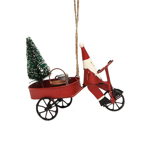 Santa on Tricycle with Tree and Watering Can Christmas Hanging Decoration from Shoeless Joe