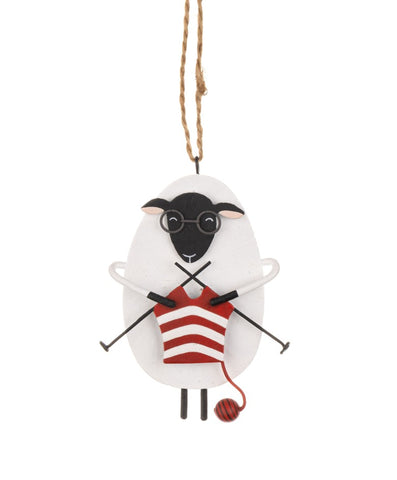 Shoeless Joe Knitting Sheep Hanging Christmas Decoration