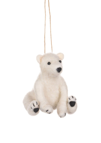 Shoeless Joe Sitting Polar Bear Hanging Christmas Decoration
