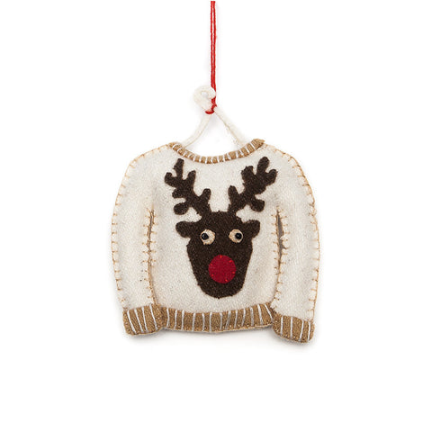 Shoeless Joe Felt Reindeer Hanging Christmas Decoration