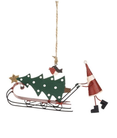 Santa Pushing the Sleigh Christmas Hanging Decoration from Shoeless Joe 