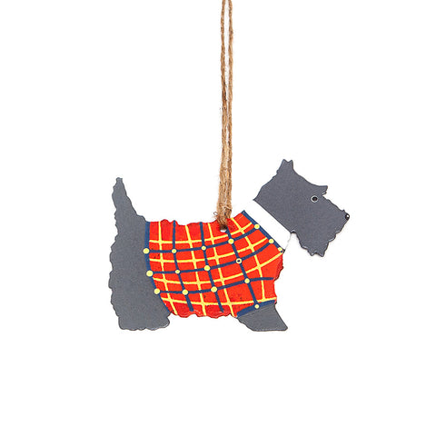 Tin Scottie in Tartan Coat Christmas Hanging Decoration from Shoeless Joe