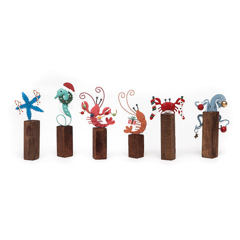 Shoeless Joe Sea Creatures Celebrating Christmas on Posts