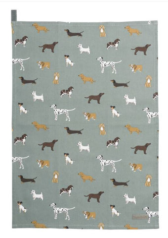 Sophie Allport Fetch Tea Towel with various dogs