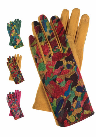 Hot Tomato Flora Fantasia - Free-Size Poly Suede Gloves Mustard/Multicolour