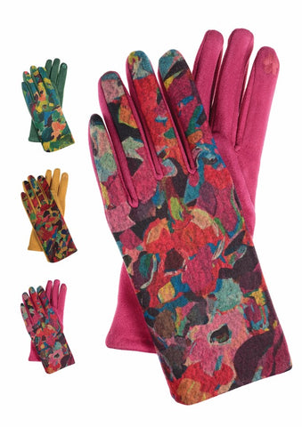 Hot Tomato Flora Fantasia - Free-Size Poly Suede Gloves Fuchsia/Multicolour