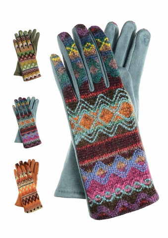 Hot Tomato Craft Stitch Sampler - Free-Size Poly Suede Gloves - Blue/Multicolour